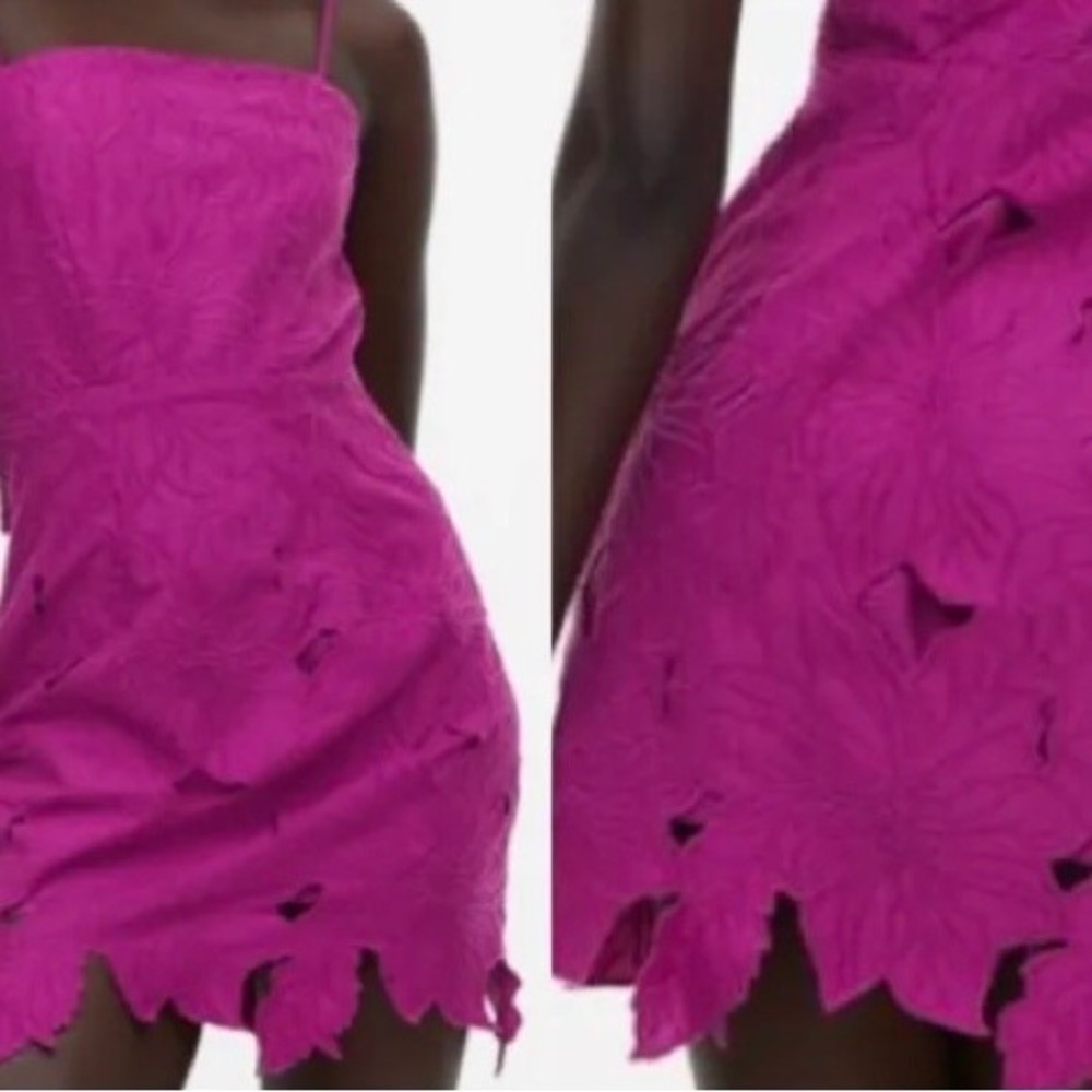 H & M  Mini Dress T-Straps Fushia Fitted Zipper Cut Out/Layered Lined Size S NWT
